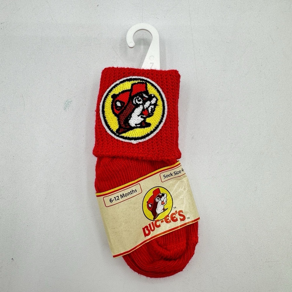 Red Buc-ee's Baby Infant Socks 6-12 Months Sock Size 4-5 1/2 USA Made